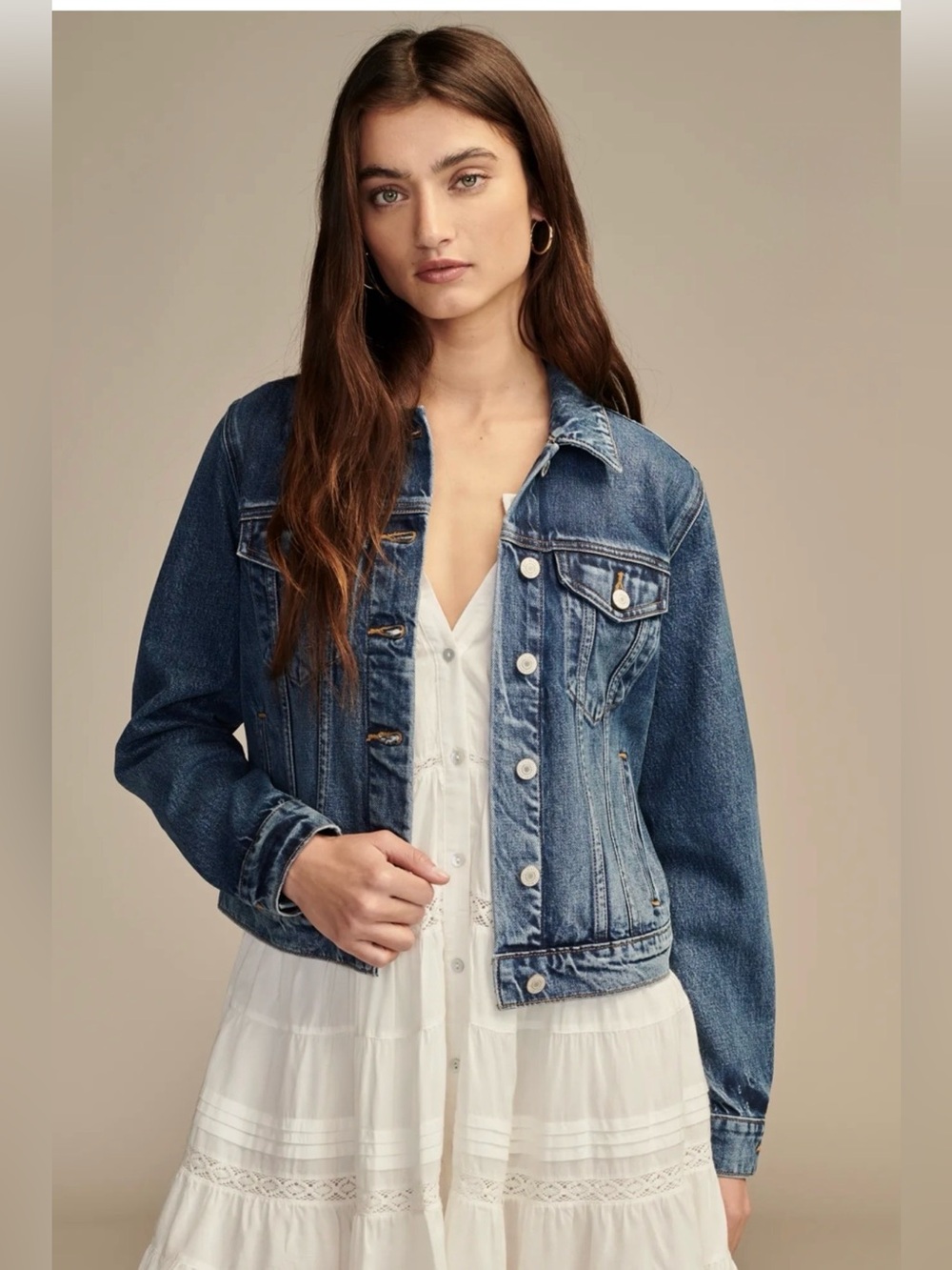NWT Lucky Brand The Tomboy Trucker Denim Jacket Women’s M Blue Stretch